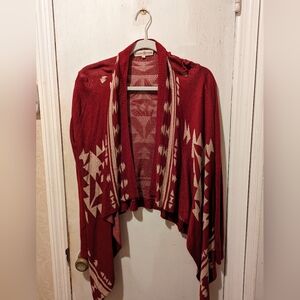 Altar'd State maroon & cream, long sleeve, waterfall cardigan. Size small
